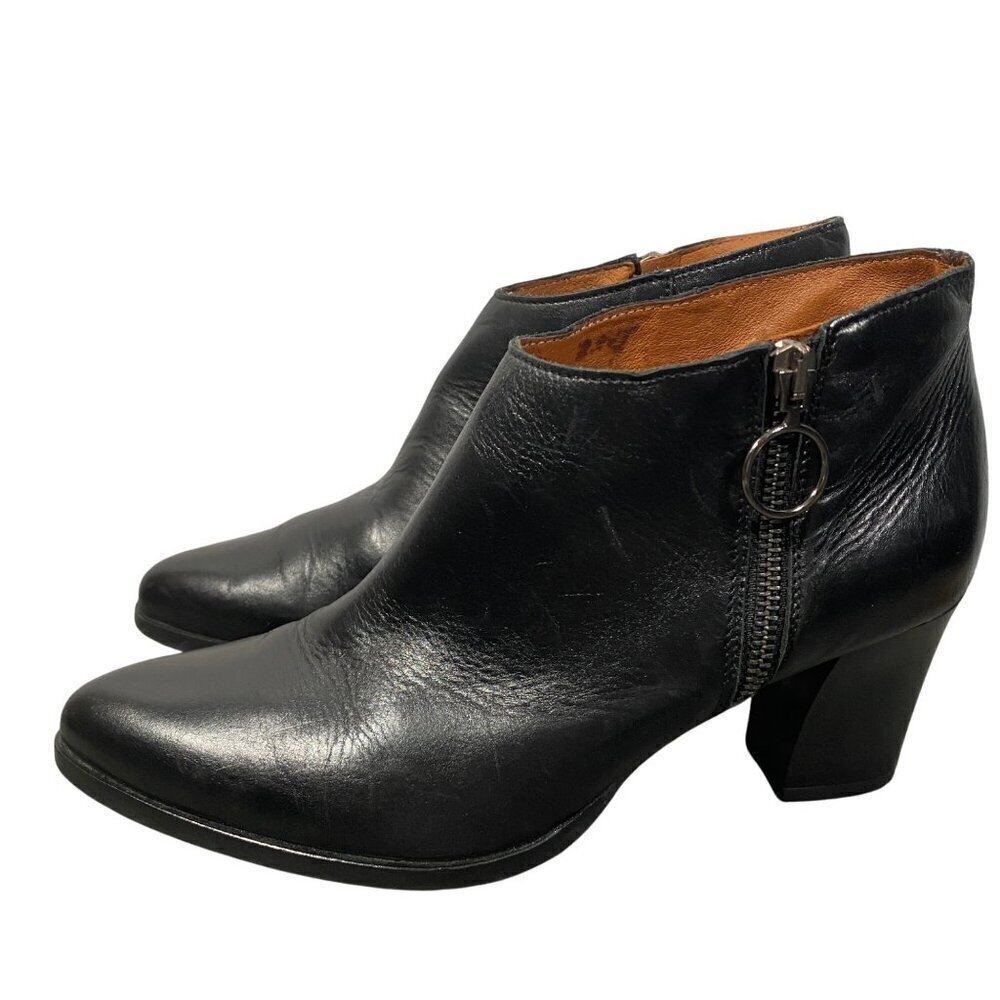 Marroqui Sanchez black leather ankle boots almond toe block heel womenโs 40